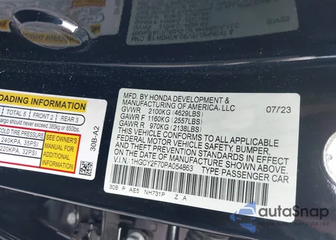 2023 Honda Accord Hybrid Sport-L из США, поврежденный, VIN 1HGCY2F70PA054863